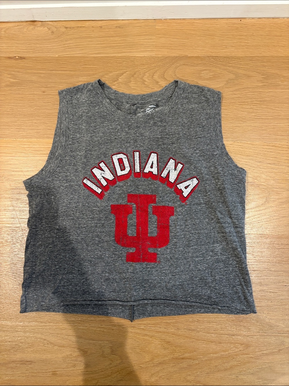 Indiana Graphic Cropped Muscle Tank Top - Gray with Red Logo